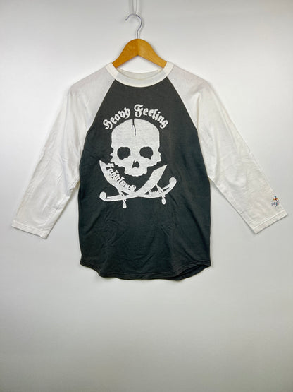 【中古品】【メンズ】 SKULL JEANS スカルジーンズ HEAVY FEELING RAGLAN T-SHIRT プリント ラグランTシャツ 七分丈 トップス 178-260719-kk-03-hon サイズ：38 カラー：ホワイト/ブラック 万代Net店
