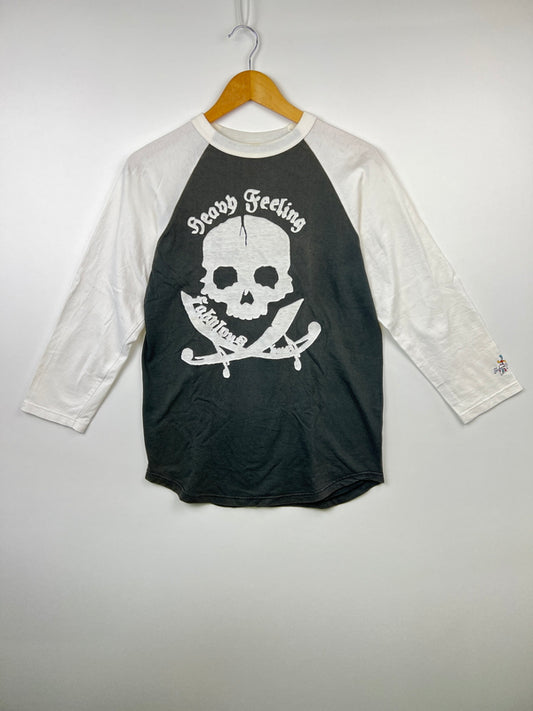 【中古品】【メンズ】 SKULL JEANS スカルジーンズ HEAVY FEELING RAGLAN T-SHIRT プリント ラグランTシャツ 七分丈 トップス 178-260719-kk-03-hon サイズ：38 カラー：ホワイト/ブラック 万代Net店