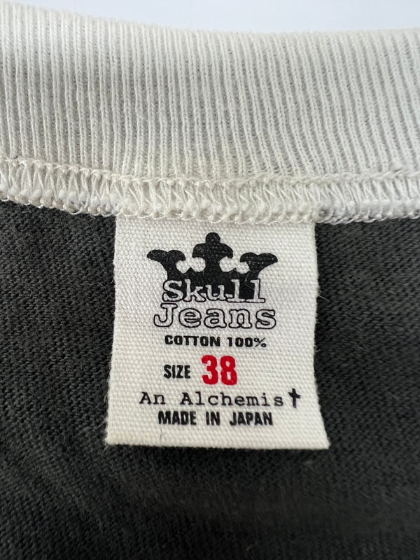 【中古品】【メンズ】 SKULL JEANS スカルジーンズ HEAVY FEELING RAGLAN T-SHIRT プリント ラグランTシャツ 七分丈 トップス 178-260719-kk-03-hon サイズ：38 カラー：ホワイト/ブラック 万代Net店