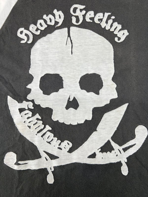 【中古品】【メンズ】 SKULL JEANS スカルジーンズ HEAVY FEELING RAGLAN T-SHIRT プリント ラグランTシャツ 七分丈 トップス 178-260719-kk-03-hon サイズ：38 カラー：ホワイト/ブラック 万代Net店