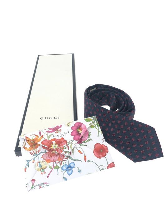 【中古美品】【メンズ】 GUCCI グッチ  GG LOGO SILK TIE GGロゴ シルクタイ 服飾雑貨 ネクタイ 183-241226-SY-14-iwa カラー：ネイビー 万代Net店