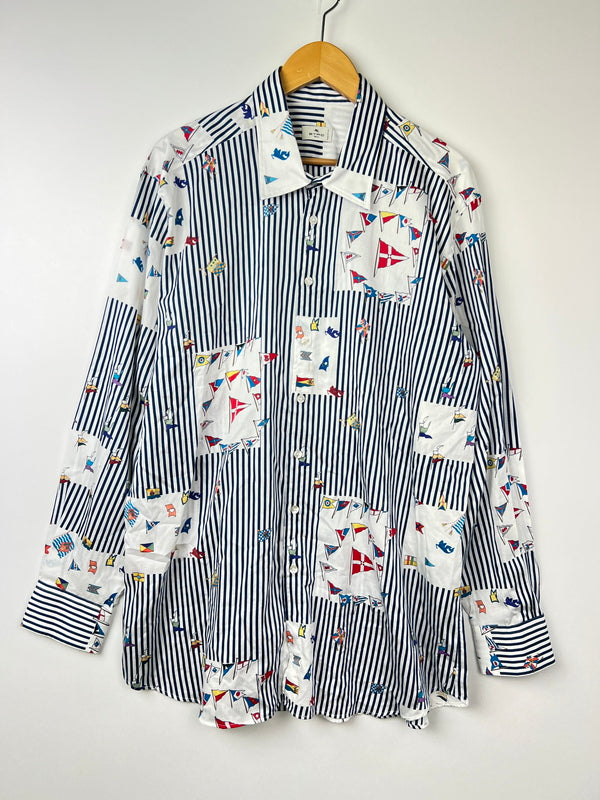 【中古品】【メンズ】 ETRO エトロ L/S STRIPE SHIRT 211-13190-4734 ロングスリーブ ストライプシャツ 長袖 トップス 141-260803-kk-07-hon サイズ：XXL カラー：NAVY/WHITE 万代Net店