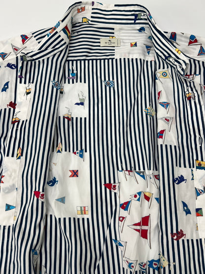 【中古品】【メンズ】 ETRO エトロ L/S STRIPE SHIRT 211-13190-4734 ロングスリーブ ストライプシャツ 長袖 トップス 141-260803-kk-07-hon サイズ：XXL カラー：NAVY/WHITE 万代Net店