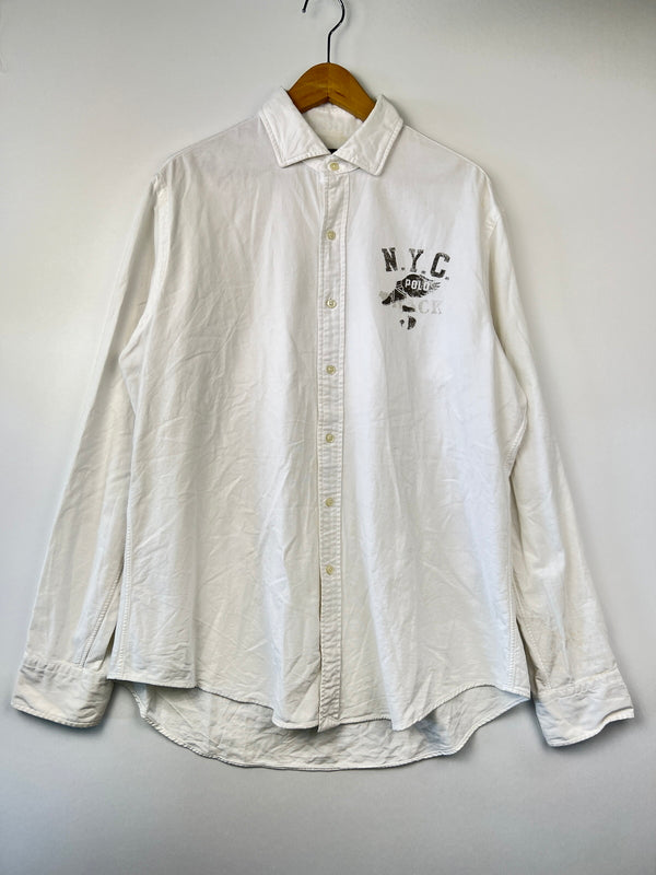 【中古品】【メンズ】 Polo Ralph Lauren ポロラルフローレン Stretch Oxford Shirt 710636139001 ストレッチオックスフォードシャツ トップス 147-260809-SH-02-hon サイズ：L カラー：ホワイト 万代Net店