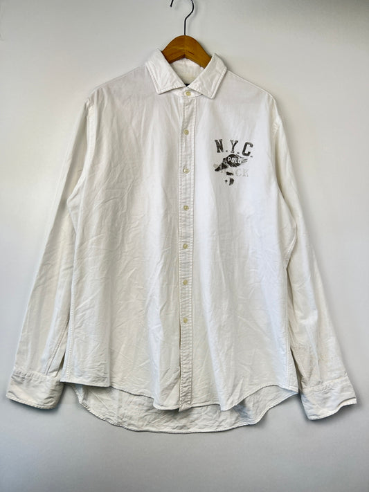 【中古品】【メンズ】 Polo Ralph Lauren ポロラルフローレン Stretch Oxford Shirt 710636139001 ストレッチオックスフォードシャツ トップス 147-260809-SH-02-hon サイズ：L カラー：ホワイト 万代Net店