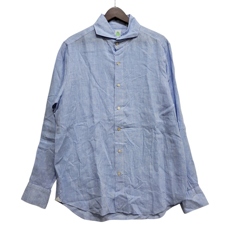 【中古品】【メンズ】 FINAMORE フィナモレ ONE PIECE COLLAR L/S LINEN SHIRT ワンピースカラー ロングスリーブ リネンシャツ イタリア製 長袖 147-260718-as-07-izu サイズ：44 カラー：ライトブルー 万代Net店