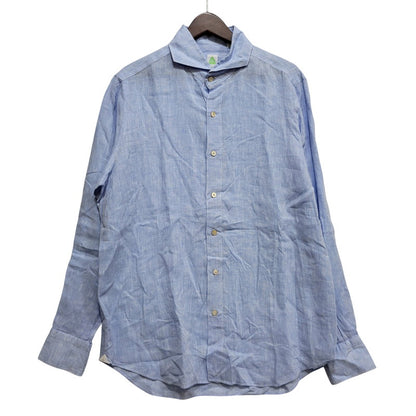 【中古品】【メンズ】 FINAMORE フィナモレ ONE PIECE COLLAR L/S LINEN SHIRT ワンピースカラー ロングスリーブ リネンシャツ イタリア製 長袖 147-260718-as-07-izu サイズ：44 カラー：ライトブルー 万代Net店