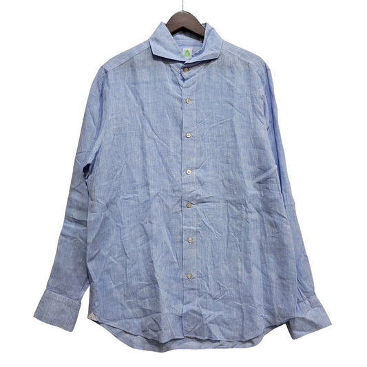 【中古品】【メンズ】 FINAMORE フィナモレ ONE PIECE COLLAR L/S LINEN SHIRT ワンピースカラー ロングスリーブ リネンシャツ イタリア製 長袖 147-260718-as-07-izu サイズ：44 カラー：ライトブルー 万代Net店