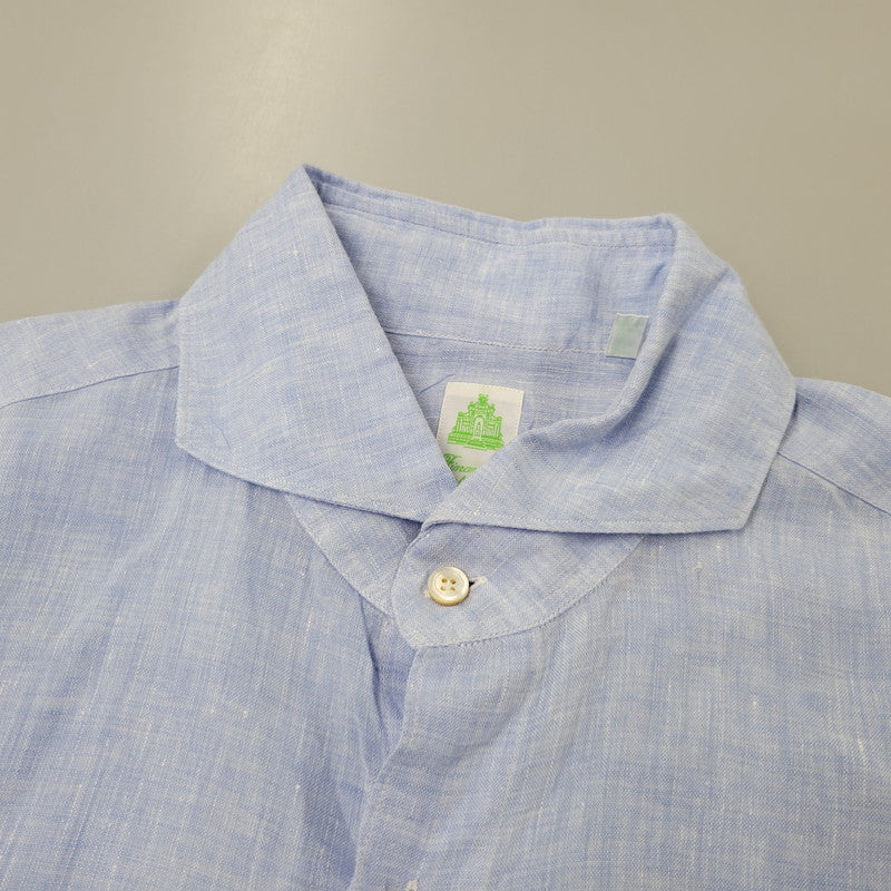 【中古品】【メンズ】 FINAMORE フィナモレ ONE PIECE COLLAR L/S LINEN SHIRT ワンピースカラー ロングスリーブ リネンシャツ イタリア製 長袖 147-260718-as-07-izu サイズ：44 カラー：ライトブルー 万代Net店