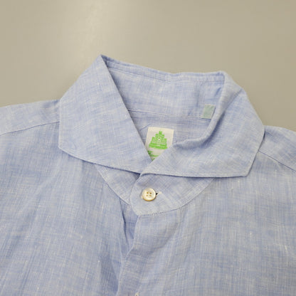 【中古品】【メンズ】 FINAMORE フィナモレ ONE PIECE COLLAR L/S LINEN SHIRT ワンピースカラー ロングスリーブ リネンシャツ イタリア製 長袖 147-260718-as-07-izu サイズ：44 カラー：ライトブルー 万代Net店