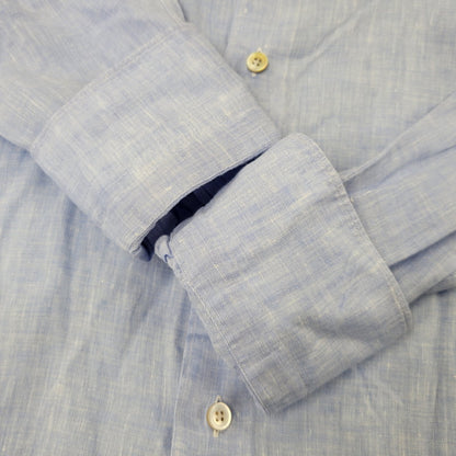 【中古品】【メンズ】 FINAMORE フィナモレ ONE PIECE COLLAR L/S LINEN SHIRT ワンピースカラー ロングスリーブ リネンシャツ イタリア製 長袖 147-260718-as-07-izu サイズ：44 カラー：ライトブルー 万代Net店