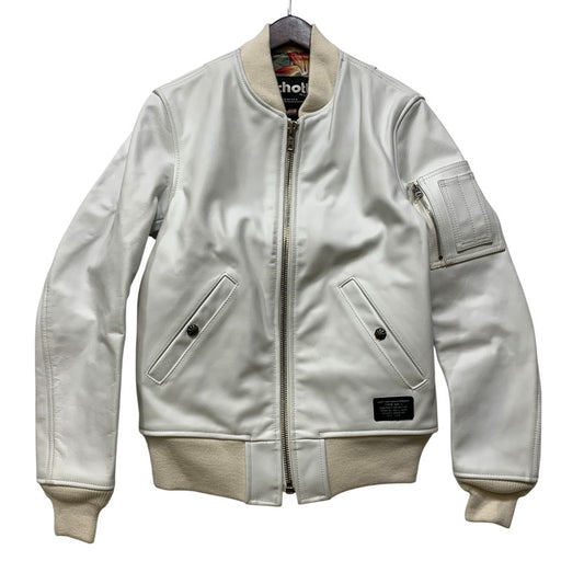 【中古品】【メンズ】 SCHOTT ショット × RON HERMAN ロンハーマン 7469 LEATHER MA-1 レザー ジャケット アウター 141-260904-kh-06-izu サイズ：S カラー：ホワイト 万代Net店