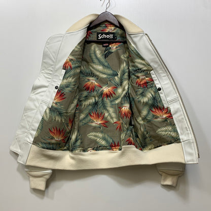【中古品】【メンズ】 SCHOTT ショット × RON HERMAN ロンハーマン 7469 LEATHER MA-1 レザー ジャケット アウター 141-260904-kh-06-izu サイズ：S カラー：ホワイト 万代Net店