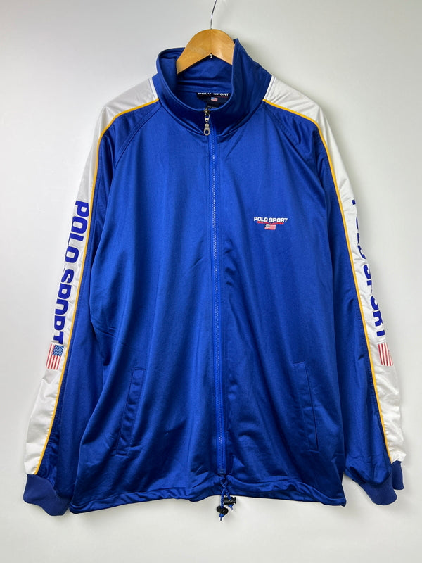 【中古品】【メンズ】 POLO SPORT RALPH LAUREN ポロスポーツ ラルフローレン 90's HOODED TRACK JACKET 90年代 フーデッド トラックジャケット ライトアウター ジャージ 147-260803-kk-10-hon サイズ：XXL カラー：ブルー 万代Net店