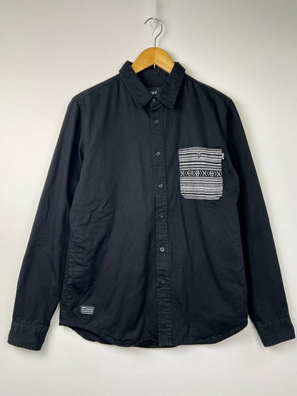 【中古品】【メンズ】 HUF ハフ L/S WORK SHIRT JACKET ロングスリーブ ワーク シャツジャケット ライトアウター 142-260803-kk-09-hon サイズ：S カラー：ブラック 万代Net店