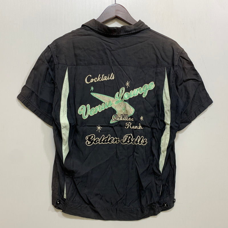 【現状渡し品】【メンズ】 THE FLAT HEAD ザフラットヘッド CADILLAC RANCH RAYON S/S BOWLING SHIRT キャデラックランチ レーヨン ボーリングシャツ 半袖 145-260715-as-04-izu サイズ：36 カラー：ブラック系 万代Net店