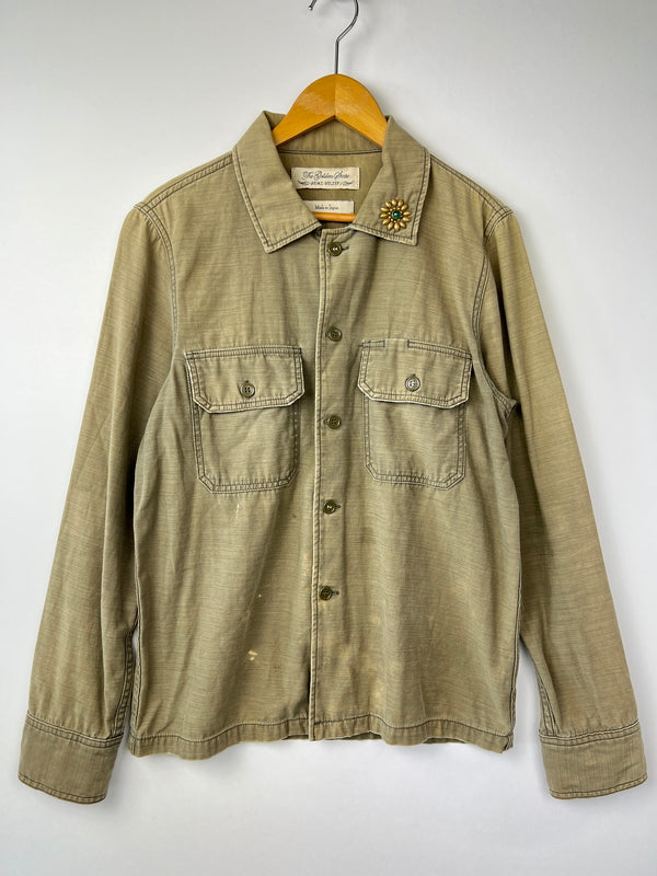 【中古品】【メンズ】 REMI RELIEF レミレリーフ L/S FLOWER STUDS MILITARY SHIRT ロングスリーブ フラワースタッズ ミリタリーシャツ 長袖 トップス 140-260803-kk-25-hon サイズ：M カラー：カーキ 万代Net店