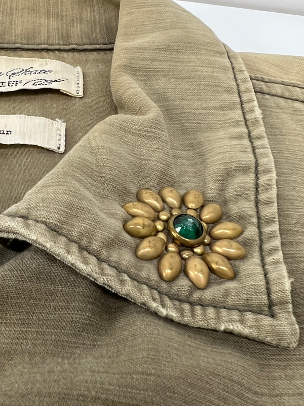 【中古品】【メンズ】 REMI RELIEF レミレリーフ L/S FLOWER STUDS MILITARY SHIRT ロングスリーブ フラワースタッズ ミリタリーシャツ 長袖 トップス 140-260803-kk-25-hon サイズ：M カラー：カーキ 万代Net店