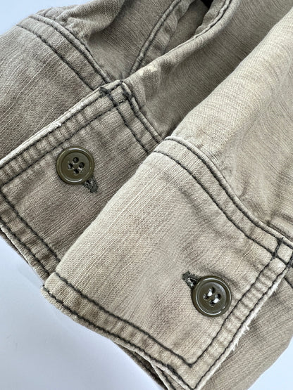 【中古品】【メンズ】 REMI RELIEF レミレリーフ L/S FLOWER STUDS MILITARY SHIRT ロングスリーブ フラワースタッズ ミリタリーシャツ 長袖 トップス 140-260803-kk-25-hon サイズ：M カラー：カーキ 万代Net店