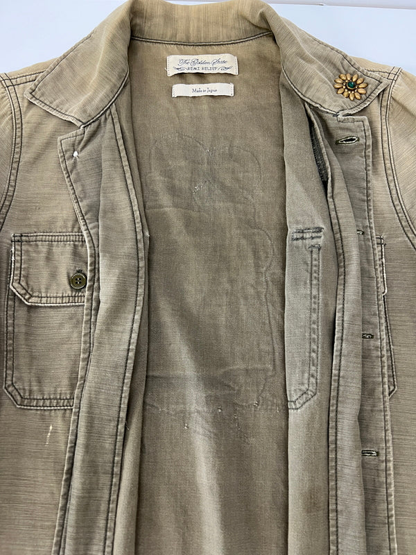 【中古品】【メンズ】 REMI RELIEF レミレリーフ L/S FLOWER STUDS MILITARY SHIRT ロングスリーブ フラワースタッズ ミリタリーシャツ 長袖 トップス 140-260803-kk-25-hon サイズ：M カラー：カーキ 万代Net店