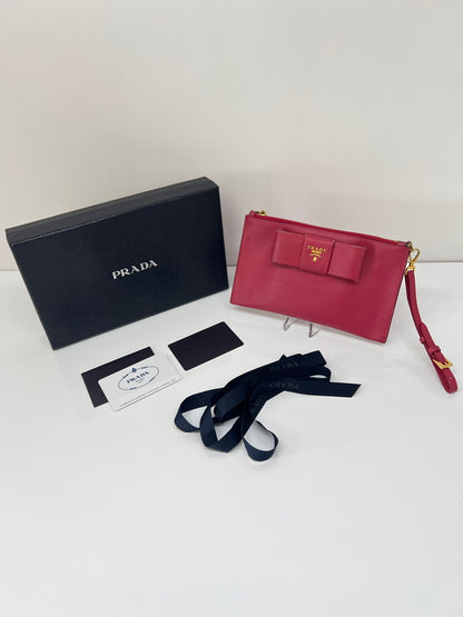 【現状渡し品】【レディース】 PRADA プラダ サフィアーノ リボン フラットポーチ 1M1441 カバン クラッチバッグ 181-260704-kk-13-hon カラー：ピンク 万代Net店