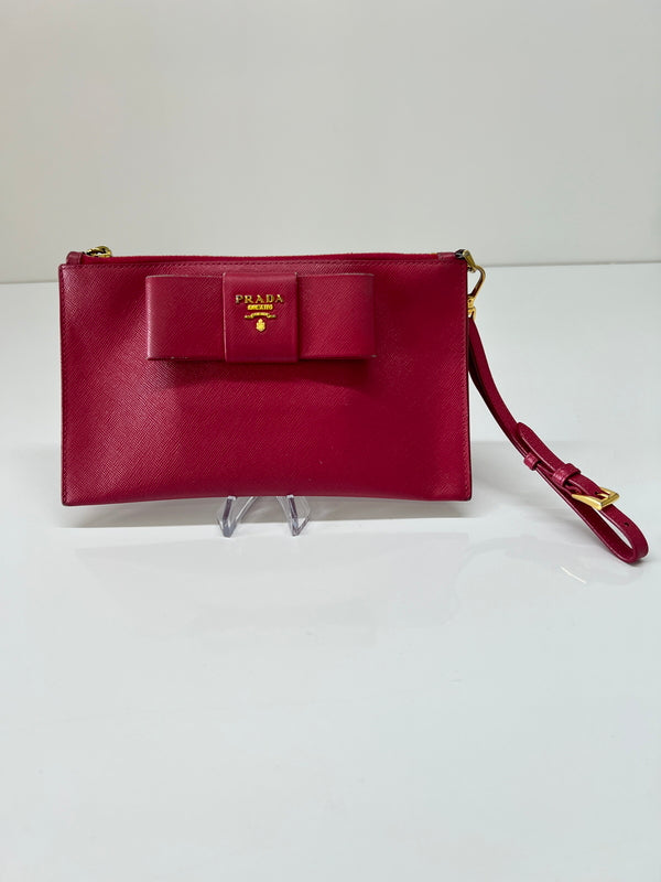【現状渡し品】【レディース】 PRADA プラダ サフィアーノ リボン フラットポーチ 1M1441 カバン クラッチバッグ 181-260704-kk-13-hon カラー：ピンク 万代Net店