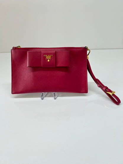 【現状渡し品】【レディース】 PRADA プラダ サフィアーノ リボン フラットポーチ 1M1441 カバン クラッチバッグ 181-260704-kk-13-hon カラー：ピンク 万代Net店