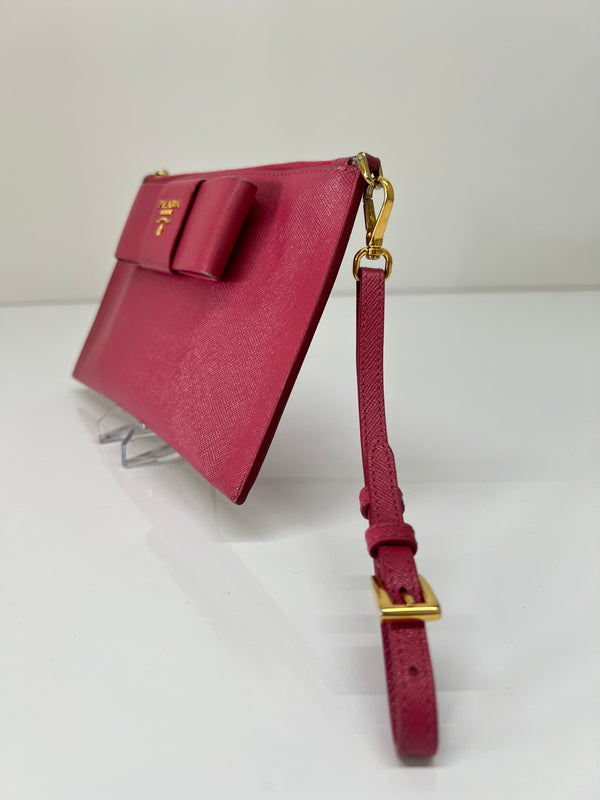 【現状渡し品】【レディース】 PRADA プラダ サフィアーノ リボン フラットポーチ 1M1441 カバン クラッチバッグ 181-260704-kk-13-hon カラー：ピンク 万代Net店