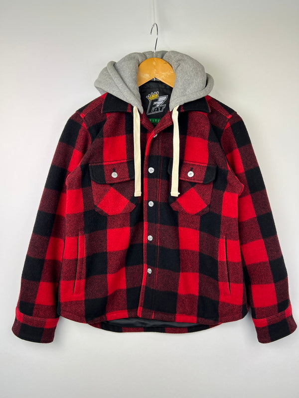 【中古品】【メンズ】 FAT エフエーティー Hooded Buffalo Check Shirt F31121-JK35-AB フーデッドバッファローチェックシャツ トップス ロングスリーブシャツ 142-260809-SH-11-hon サイズ：TITCH カラー：レッド ブラック グレー 万代Net店