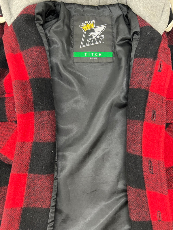 【中古品】【メンズ】 FAT エフエーティー Hooded Buffalo Check Shirt F31121-JK35-AB フーデッドバッファローチェックシャツ トップス ロングスリーブシャツ 142-260809-SH-11-hon サイズ：TITCH カラー：レッド ブラック グレー 万代Net店