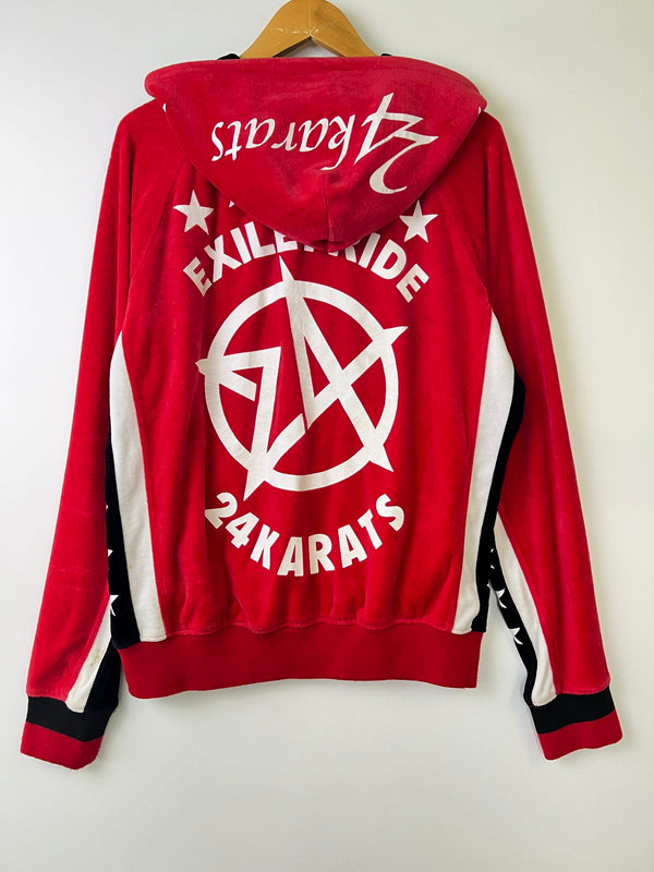 【現状渡し品】【メンズ】 24KARATS 24カラッツ EXILE PRIDE VELOUR HOODIE 223564 エグザイルプライドベロアパーカー トップス 142-260918-YS-07-hon サイズ：XL カラー：レッド 万代Net店