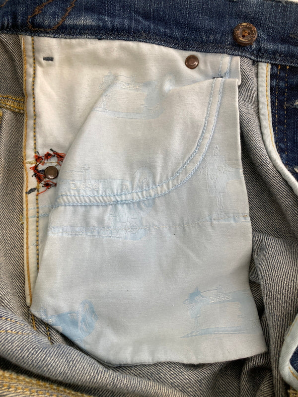 【中古品】【メンズ/レディース】 DIESEL DENIM GALLERY ディーゼルデニムギャラリー EMBROIDERED DISTRESSED DENIM PANTS 刺繍ディストレスドデニムパンツ ボトムス 152-260917-YS-10-hon サイズ：28 カラー：インディゴ 万代Net店