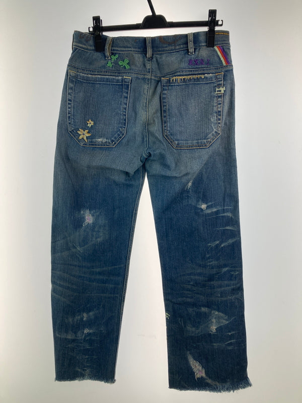 【中古品】【メンズ/レディース】 DIESEL DENIM GALLERY ディーゼルデニムギャラリー EMBROIDERED DISTRESSED DENIM PANTS 刺繍ディストレスドデニムパンツ ボトムス 152-260917-YS-10-hon サイズ：28 カラー：インディゴ 万代Net店