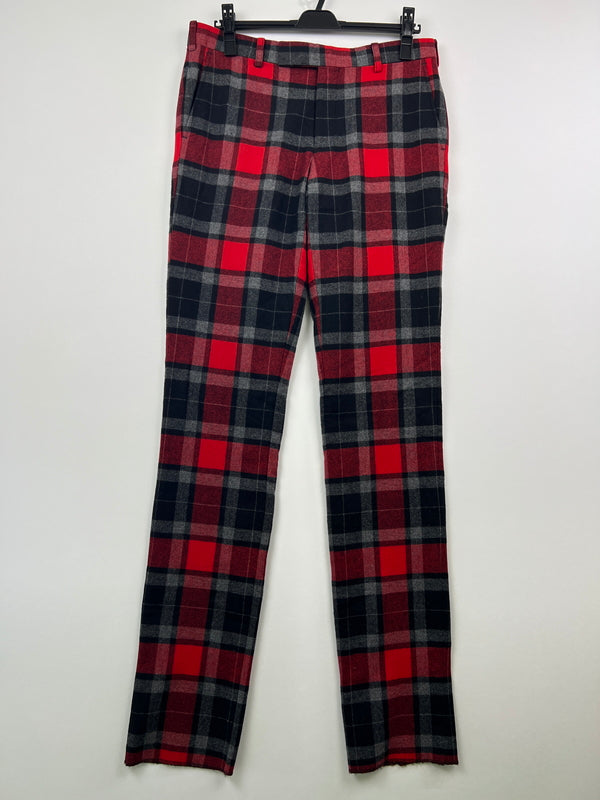 【中古品】【メンズ】 JOHN LAWRENCE SULLIVAN ジョンローレンスサリバン WOOL CHECK LONG PANTS 2B001 11-04 ウール チェック ロングパンツ ボトムス 152-260628-kk-06-hon サイズ：36 カラー：レッド 万代Net店