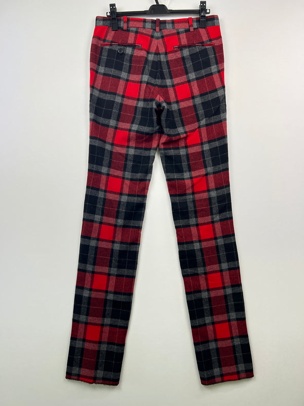 【中古品】【メンズ】 JOHN LAWRENCE SULLIVAN ジョンローレンスサリバン WOOL CHECK LONG PANTS 2B001 11-04 ウール チェック ロングパンツ ボトムス 152-260628-kk-06-hon サイズ：36 カラー：レッド 万代Net店