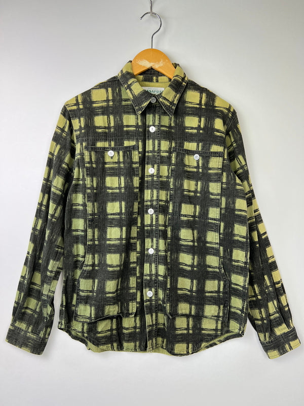 【中古品】【メンズ】 SASSAFRAS ササフラス L/S SHADOW CHECK SHIRT ロングスリーブ シャドーチェックシャツ 長袖 トップス 145-260803-kk-26-hon サイズ：S カラー：グリーン系 万代Net店