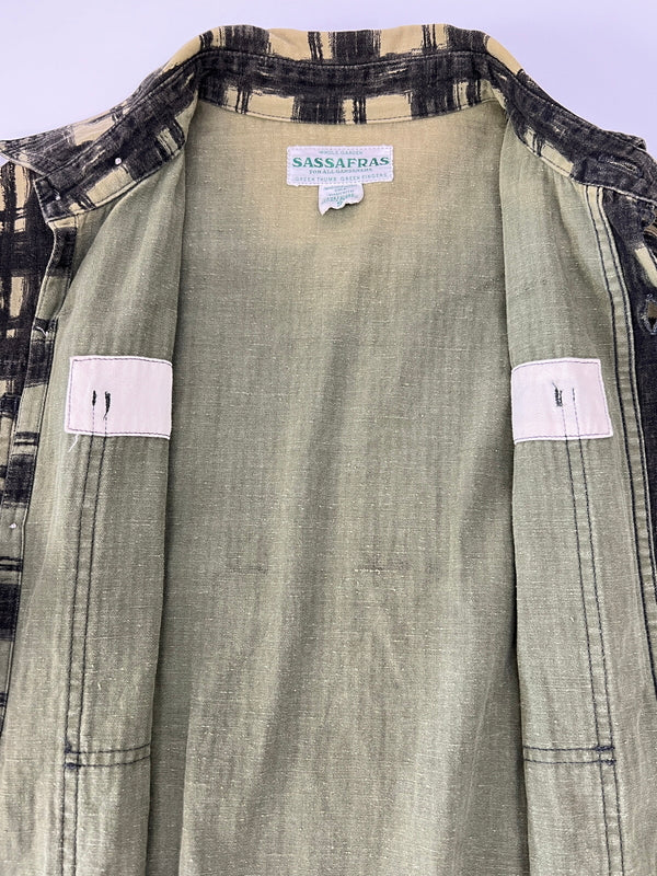 【中古品】【メンズ】 SASSAFRAS ササフラス L/S SHADOW CHECK SHIRT ロングスリーブ シャドーチェックシャツ 長袖 トップス 145-260803-kk-26-hon サイズ：S カラー：グリーン系 万代Net店