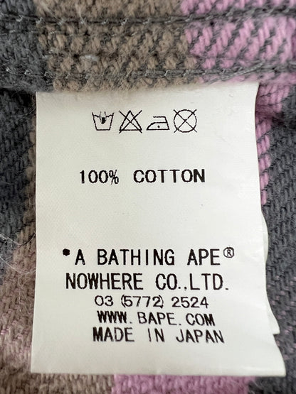 【中古品】【レディース】 A BATHING APE アベイシングエイプ L/S HEAVY FLANNEL CHECK SHIRT ロングスリーブ ヘビーフランネルチェックシャツ 長袖 トップス 142-260803-kk-22-hon サイズ：S カラー：ピンク/カーキ 万代Net店