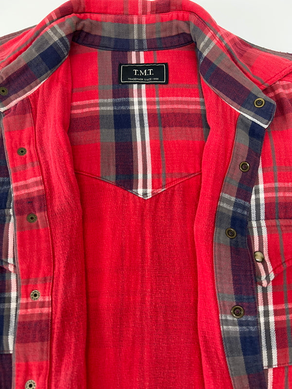 【中古品】【メンズ】 TMT ティーエムティー L/S HEAVY FLANNEL CHECK SHIRT ロングスリーブ ヘビーフランネルチェックシャツ 長袖 トップス 140-260803-kk-27-hon カラー：レッド 万代Net店