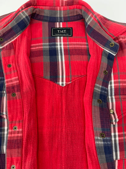 【中古品】【メンズ】 TMT ティーエムティー L/S HEAVY FLANNEL CHECK SHIRT ロングスリーブ ヘビーフランネルチェックシャツ 長袖 トップス 140-260803-kk-27-hon カラー：レッド 万代Net店
