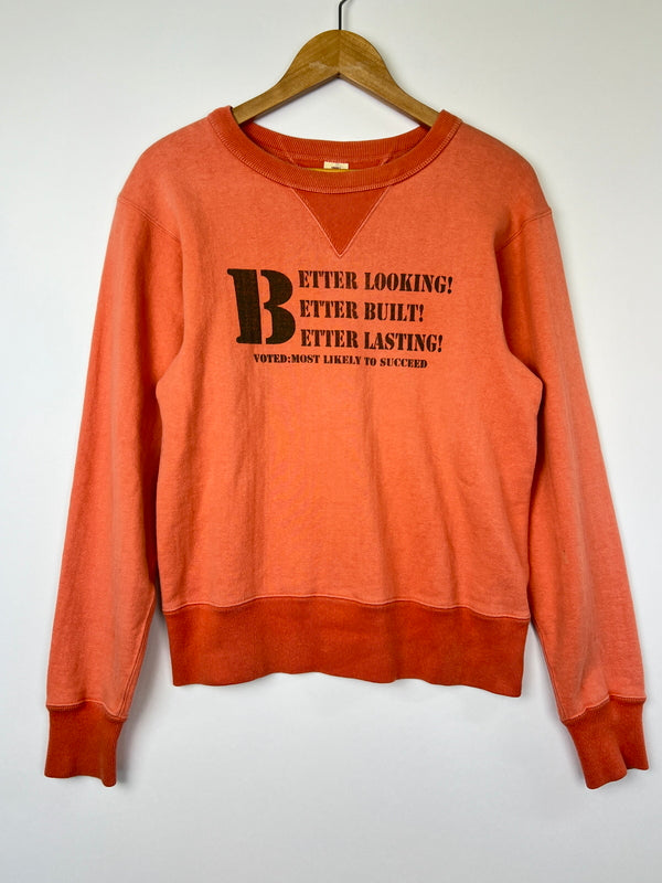 【中古品】【メンズ】 THE FLAT HEAD フラットヘッド Both V Crew Neck Print Sweatshirt 両V クルーネック プリント スウェット トップス 145-260808-SH-18-hon サイズ：SMALL カラー：オレンジ 万代Net店
