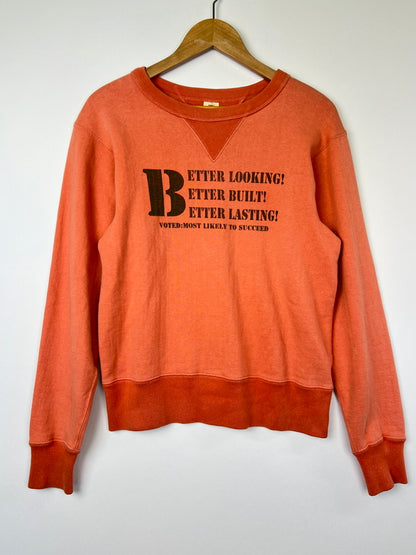 【中古品】【メンズ】 THE FLAT HEAD フラットヘッド Both V Crew Neck Print Sweatshirt 両V クルーネック プリント スウェット トップス 145-260808-SH-18-hon サイズ：SMALL カラー：オレンジ 万代Net店