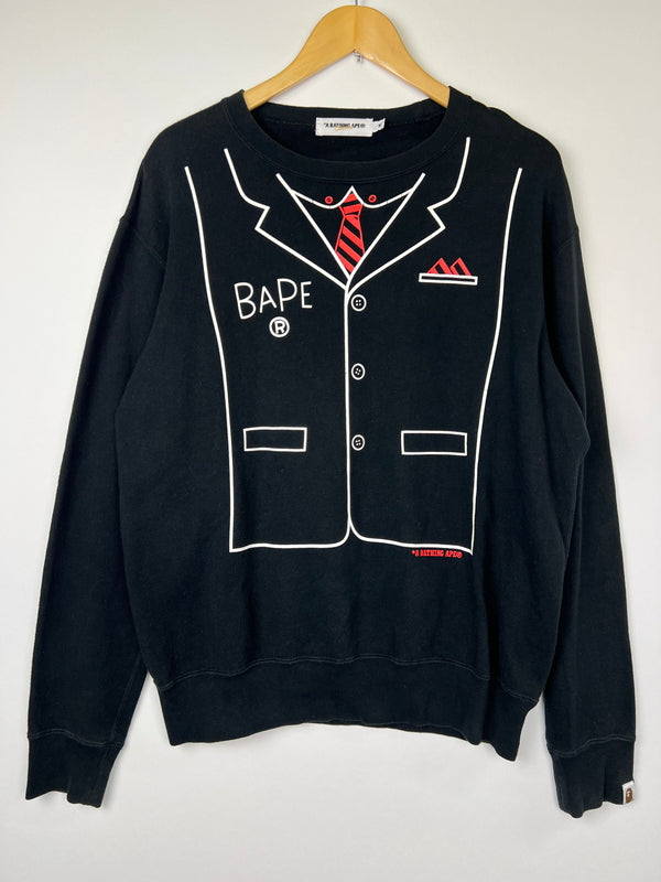 【中古品】【メンズ】 A BATHING APE アベイシングエイプ Tuxedo Sweatshirt タキシードスウェットシャツ トップス 142-260808-SH-23-hon サイズ：M カラー：ブラック 万代Net店