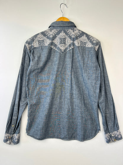 【中古品】【メンズ】 R.J.B アールジェイビー Bandana Paisley Western L/S Shirt バンダナペイズリーウエスタンロングスリーブシャツ トップス ロングスリーブシャツ 145-260809-SH-04-hon サイズ：38 カラー：インディゴブルー 万代Net店