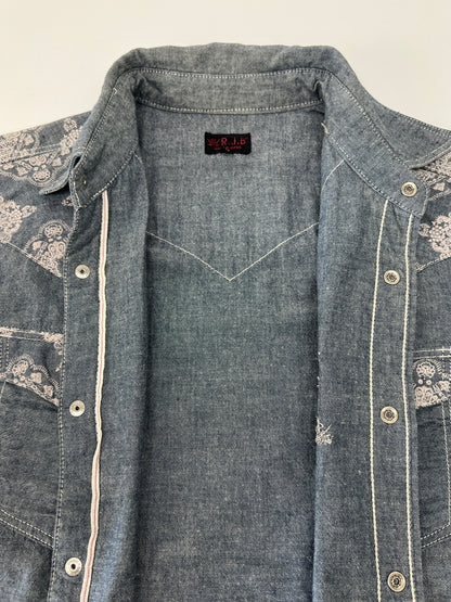 【中古品】【メンズ】 R.J.B アールジェイビー Bandana Paisley Western L/S Shirt バンダナペイズリーウエスタンロングスリーブシャツ トップス ロングスリーブシャツ 145-260809-SH-04-hon サイズ：38 カラー：インディゴブルー 万代Net店