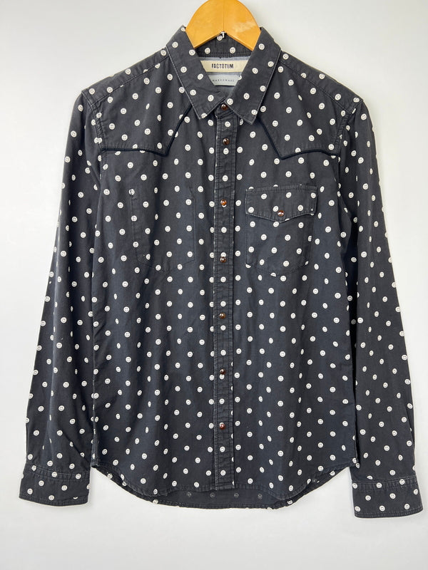 【中古品】【メンズ】 FACTOTUM ファクトタム × MARKAWARE マーカウェア 別注 コラボ SMILEY DOT L/S WESTERN SHIRT 09060226 スマイリードット ロングスリーブ ウエスタンシャツ 長袖 トップス 140-260803-kk-23-hon サイズ：46 カラー：ブラック 万代Net店