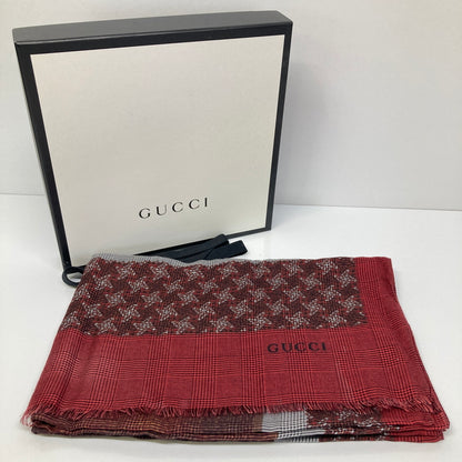【中古品】【レディース】 GUCCI グッチ プリンス・オブ・ウェールズ プリント モダールストール 服飾雑貨 183-260804-kk-41-hon カラー：レッド 万代Net店