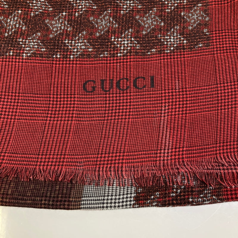 【中古品】【レディース】 GUCCI グッチ プリンス・オブ・ウェールズ プリント モダールストール 服飾雑貨 183-260804-kk-41-hon カラー：レッド 万代Net店