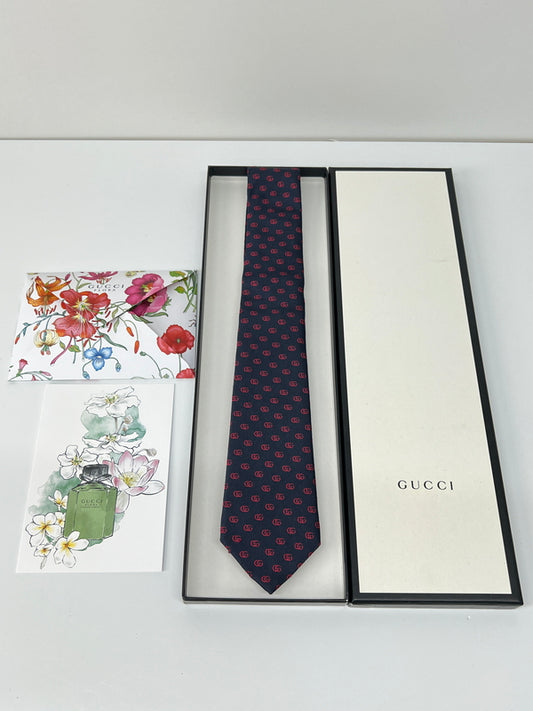 【中古品】【メンズ】 GUCCI グッチ GG LOGO SILK TIE 444421・4E002 GGロゴ シルクタイ ネクタイ 服飾雑貨 スーツ用小物 183-260727-kk-05-hon カラー：NAVY 万代Net店