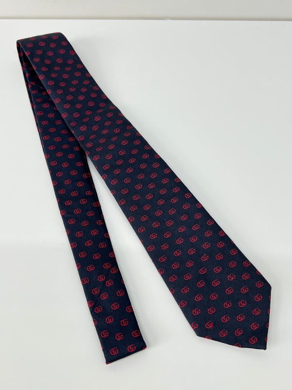 【中古品】【メンズ】 GUCCI グッチ GG LOGO SILK TIE 444421・4E002 GGロゴ シルクタイ ネクタイ 服飾雑貨 スーツ用小物 183-260727-kk-05-hon カラー：NAVY 万代Net店
